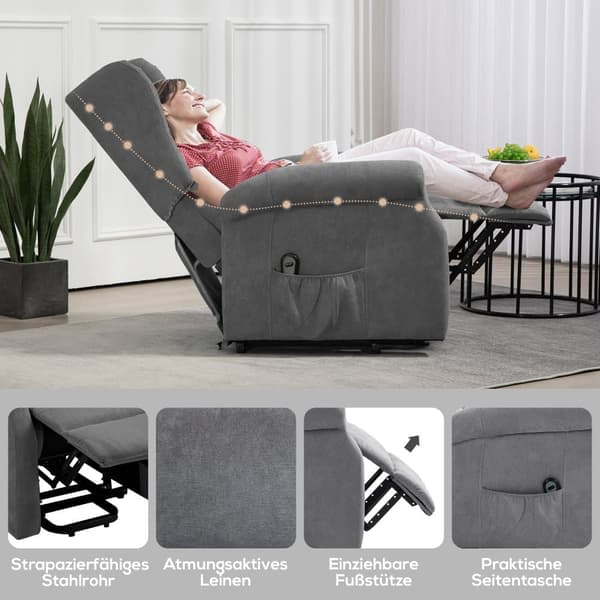 TV-fåtölj med elektrisk lyftfunktion, 74x94x111 cm, Mörkgrå