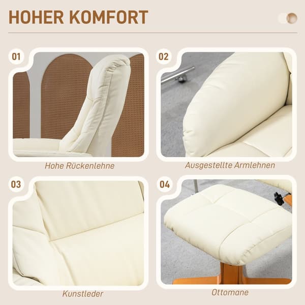 Avkopplande stol med fotpall, 71x84x102 cm, Krämvit
