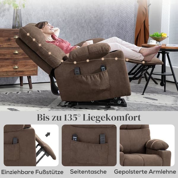 Televisionstol med løftehjælp, 91x95x109 cm, Brun
