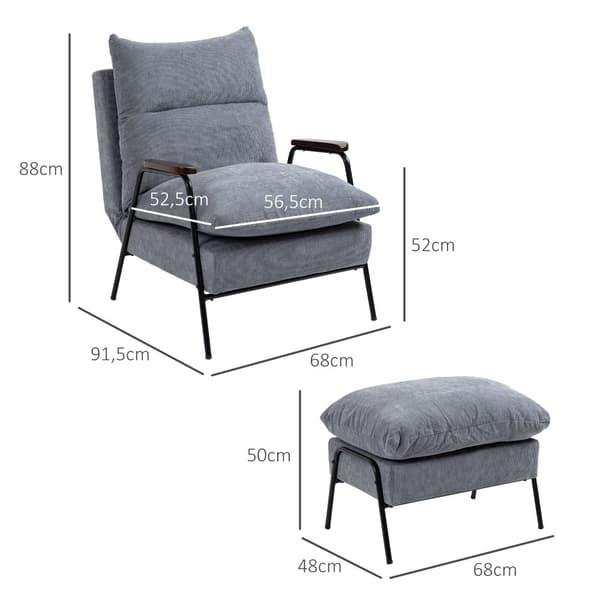 Avslappningsstol och Ottoman-set, 68x91.5x88 cm, Grå
