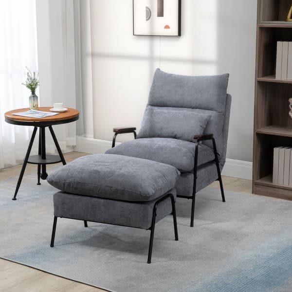 Avslappningsstol och Ottoman-set, 68x91.5x88 cm, Grå