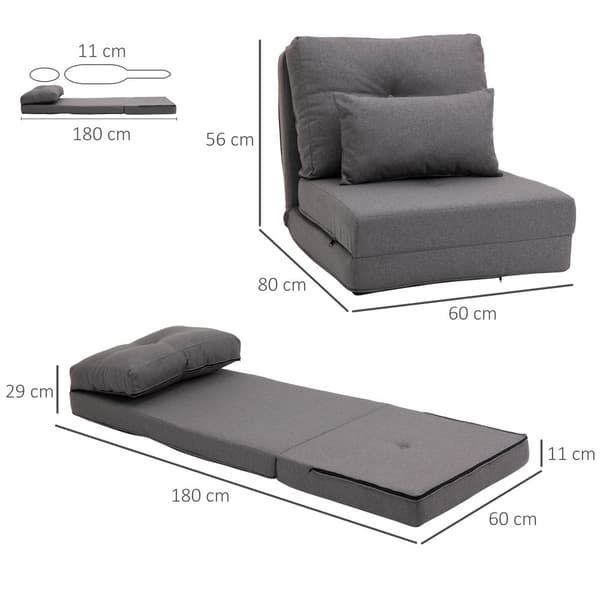 Lattiasohva, 60x80x56 cm (Lattiasohva), 180x60x19 cm (Nukkumissohva), Tummanharmaa