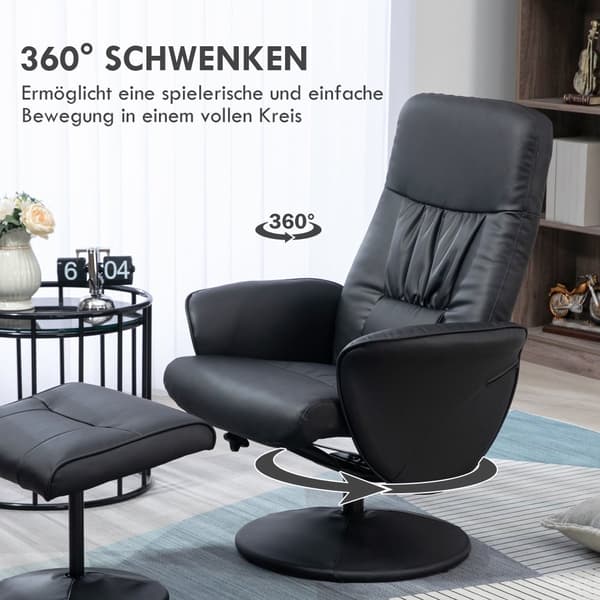 Avslappningsstol med Ottoman, 76x81x101 cm, Svart