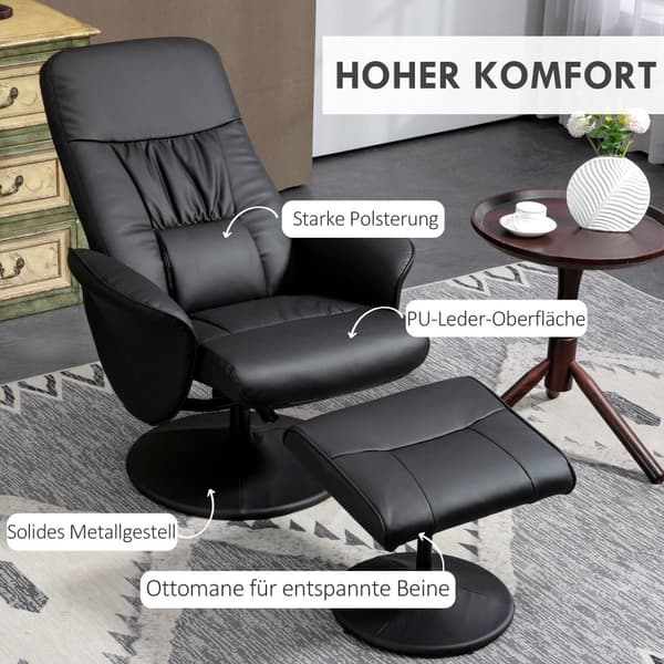 Avslappningsstol med Ottoman, 76x81x101 cm, Svart