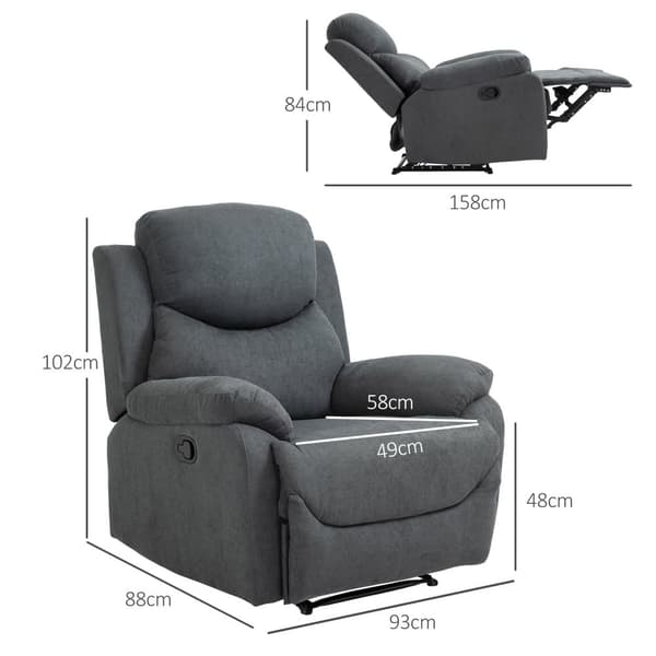 Fåtölj med Reclining Funktion, 93x88x102 cm, Mörkgrå