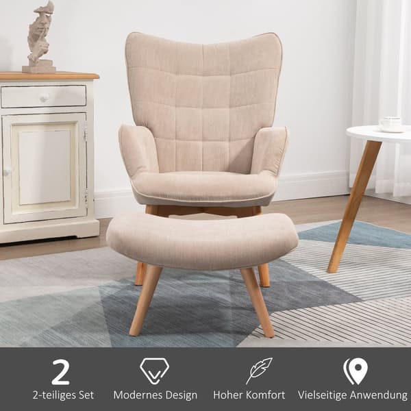Lænestol med Fodskammel, 72x80x101 cm, Beige