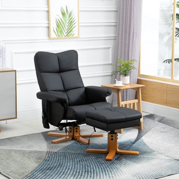 Massagestol med fotpall, 80x86x99 cm, Svart