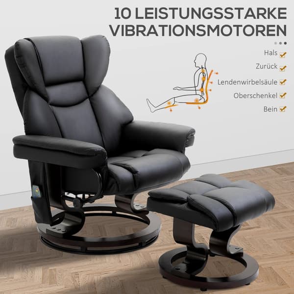 Afslapningsstol med massagefunktion, 79x82x101 cm (i siddende position), 80x112x95 cm (i liggende position), Sort