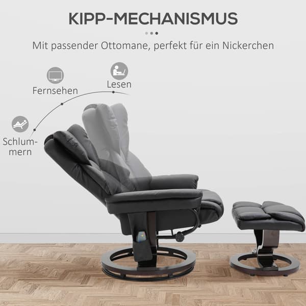 Afslapningsstol med massagefunktion, 79x82x101 cm (i siddende position), 80x112x95 cm (i liggende position), Sort