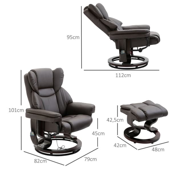 Massagestol med fotpall och lutningsfunktion, 79x82x101 cm, Brun