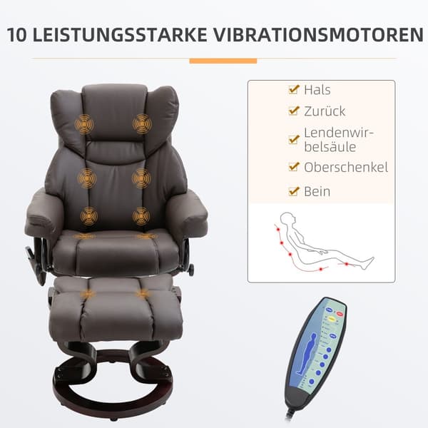 Massagestol med fotpall och lutningsfunktion, 79x82x101 cm, Brun