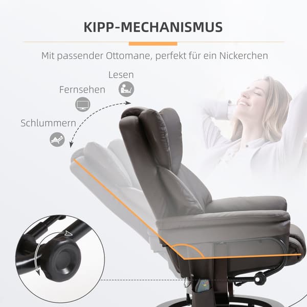 Massagestol med fotpall och lutningsfunktion, 79x82x101 cm, Brun