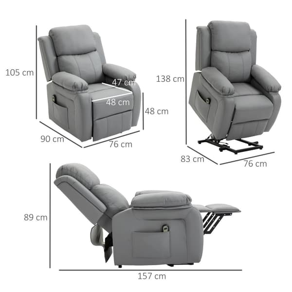 Rootz Electric Recliner Chair - Power Lift Chair - Justerbar fåtölj - Förbättrad komfort - 76 cm x 90 cm x 105 cm
