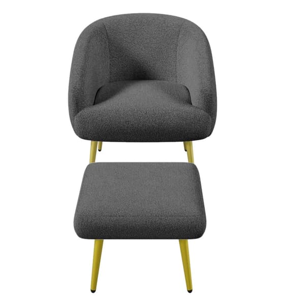 Moderne Sherpa-lænestol med fodskammel – ergonomisk loungesæde med guldfarvede ben og luksuriøs stuekomfort