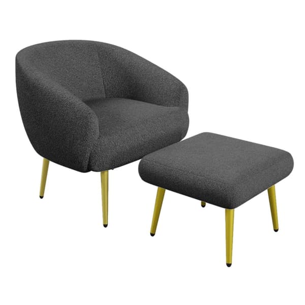 Moderne Sherpa-lænestol med fodskammel – ergonomisk loungesæde med guldfarvede ben og luksuriøs stuekomfort
