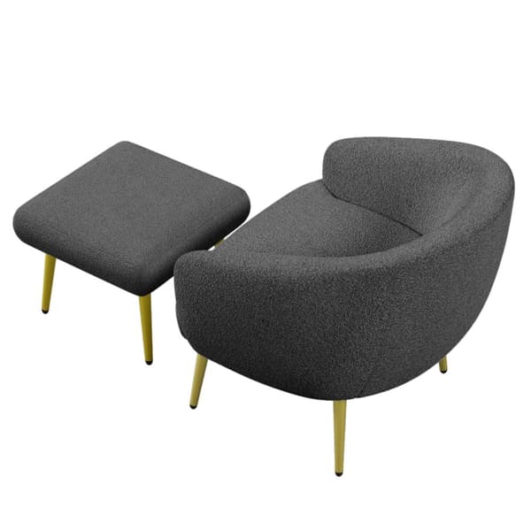 Moderne Sherpa-lænestol med fodskammel – ergonomisk loungesæde med guldfarvede ben og luksuriøs stuekomfort
