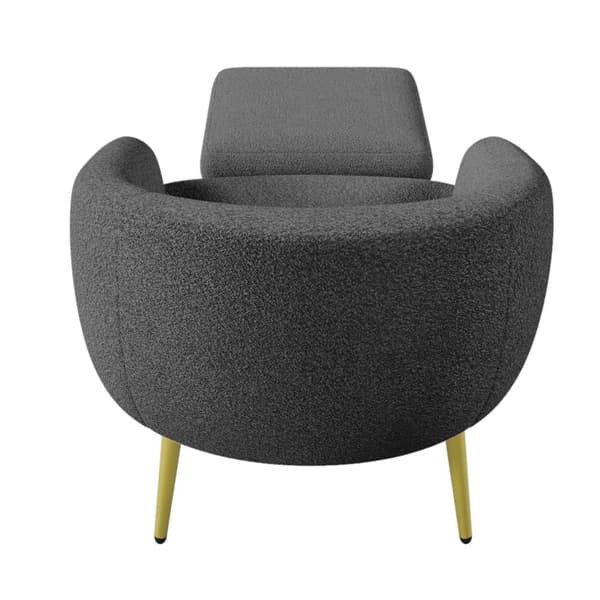 Moderne Sherpa-lænestol med fodskammel – ergonomisk loungesæde med guldfarvede ben og luksuriøs stuekomfort