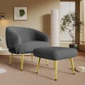 Miniatyrbillede 2 af 11: Moderne Sherpa-lænestol med fodskammel – ergonomisk loungesæde med guldfarvede ben og luksuriøs stuekomfort