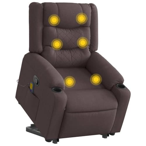 Massagefåtölj med uppresningshjälp mörkbrun tyg