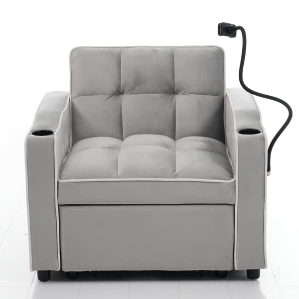 3-i-1 utdragbar bäddfåtölj – med mugghållare & mobilhållare, sovstol/loungefåtölj, kompakt soffa för små utrymmen, 83×167×76 cm