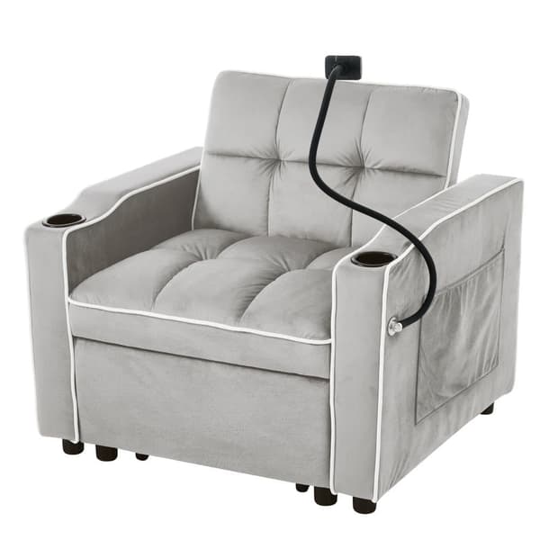 3-i-1 utdragbar bäddfåtölj – med mugghållare & mobilhållare, sovstol/loungefåtölj, kompakt soffa för små utrymmen, 83×167×76 cm