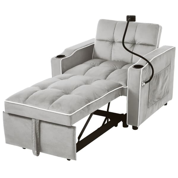 3-i-1 utdragbar bäddfåtölj – med mugghållare & mobilhållare, sovstol/loungefåtölj, kompakt soffa för små utrymmen, 83×167×76 cm