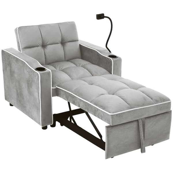 3-i-1 utdragbar bäddfåtölj – med mugghållare & mobilhållare, sovstol/loungefåtölj, kompakt soffa för små utrymmen, 83×167×76 cm