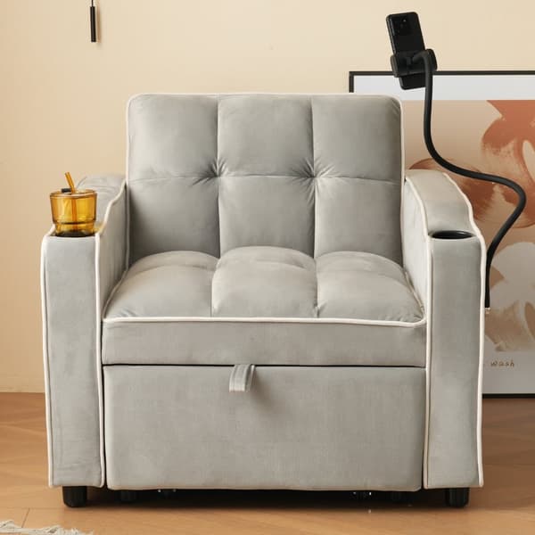 3-i-1 utdragbar bäddfåtölj – med mugghållare & mobilhållare, sovstol/loungefåtölj, kompakt soffa för små utrymmen, 83×167×76 cm