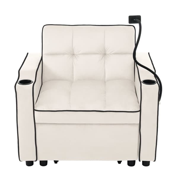 3-i-1 Bäddfåtölj för en person – Utdragbar vilstol med dryckeshållare & mobilhållare, sovfåtölj och loungesoffa för små utrymmen, 83x167x76 cm