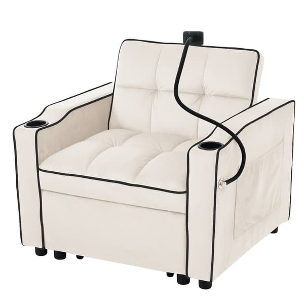 3-i-1 Bäddfåtölj för en person – Utdragbar vilstol med dryckeshållare & mobilhållare, sovfåtölj och loungesoffa för små utrymmen, 83x167x76 cm