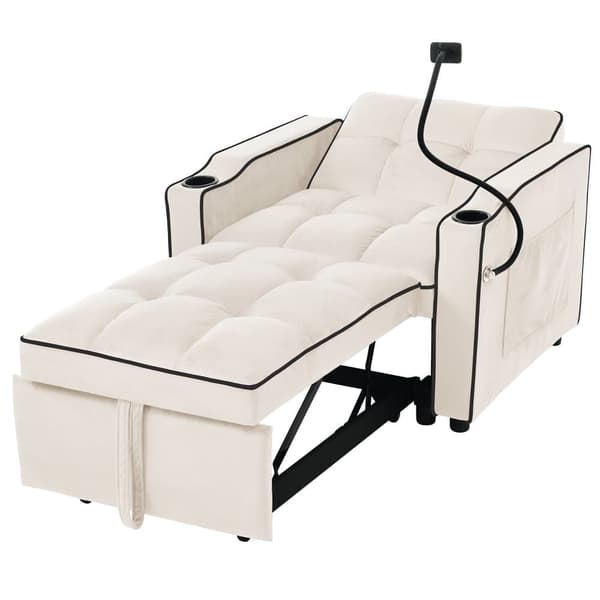 3-i-1 Bäddfåtölj för en person – Utdragbar vilstol med dryckeshållare & mobilhållare, sovfåtölj och loungesoffa för små utrymmen, 83x167x76 cm
