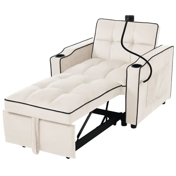 3-i-1 Bäddfåtölj för en person – Utdragbar vilstol med dryckeshållare & mobilhållare, sovfåtölj och loungesoffa för små utrymmen, 83x167x76 cm