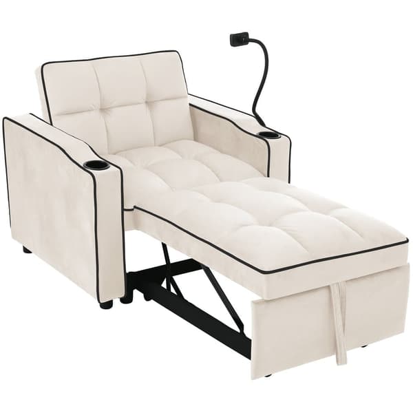 3-i-1 Bäddfåtölj för en person – Utdragbar vilstol med dryckeshållare & mobilhållare, sovfåtölj och loungesoffa för små utrymmen, 83x167x76 cm