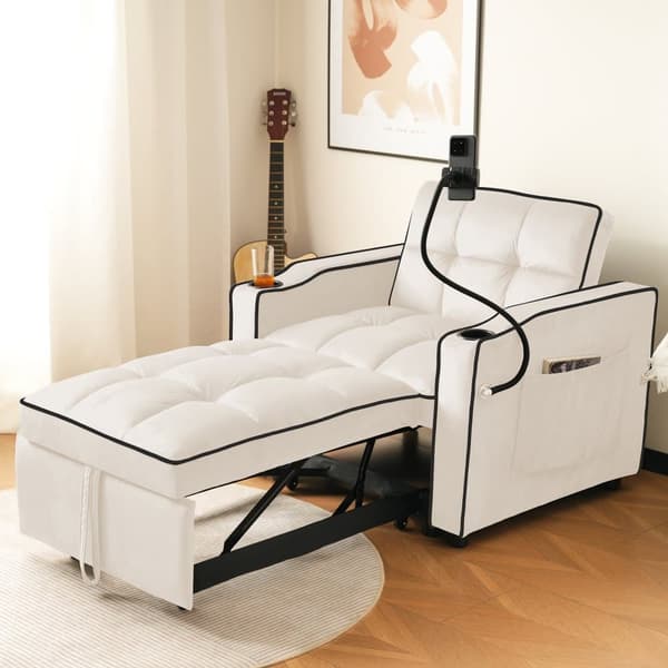3-i-1 Bäddfåtölj för en person – Utdragbar vilstol med dryckeshållare & mobilhållare, sovfåtölj och loungesoffa för små utrymmen, 83x167x76 cm
