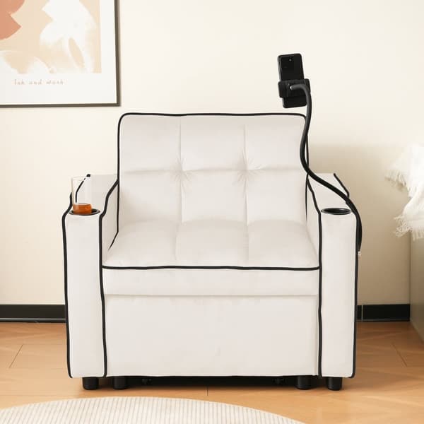 3-i-1 Bäddfåtölj för en person – Utdragbar vilstol med dryckeshållare & mobilhållare, sovfåtölj och loungesoffa för små utrymmen, 83x167x76 cm