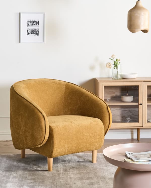 Lenestol Gul Polstret Dobbel Stoff Stol Badekar Retro Stil