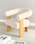 Miniatyrbilde 4 av 11: Lenestol Off-white Lysebrun Boucléstoff Tre Retro design Stue Spisestue Stol