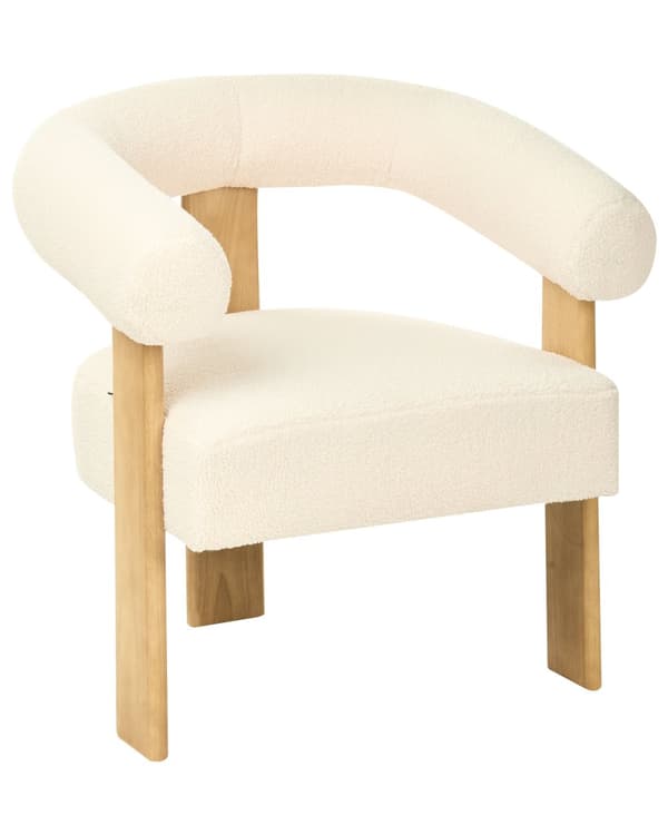 Lenestol Off-white Lysebrun Boucléstoff Tre Retro design Stue Spisestue Stol