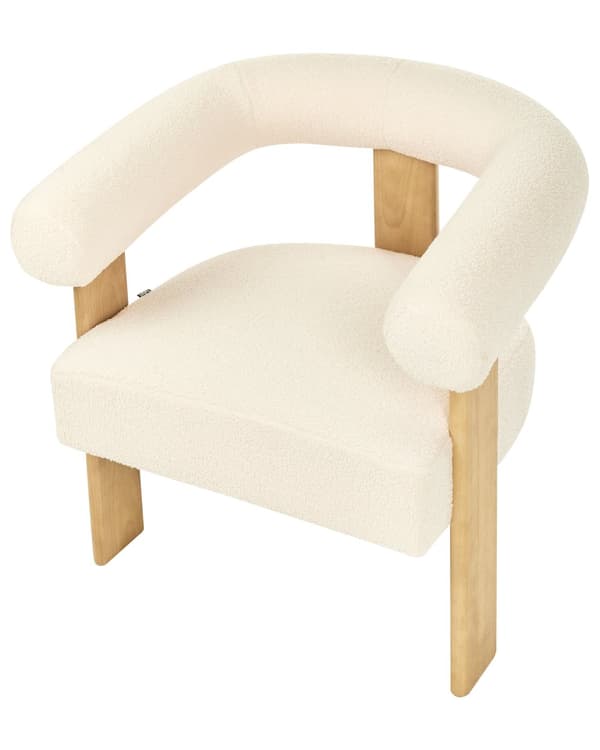 Lenestol Off-white Lysebrun Boucléstoff Tre Retro design Stue Spisestue Stol