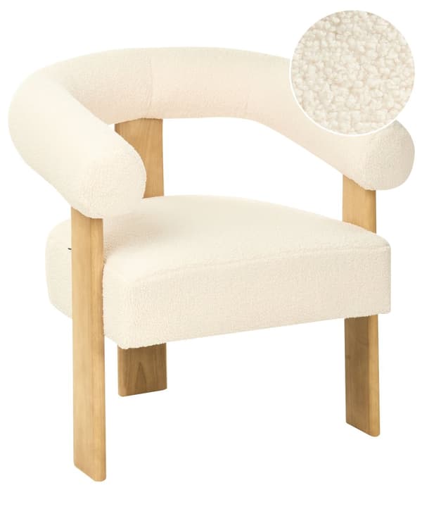 Lenestol Off-white Lysebrun Boucléstoff Tre Retro design Stue Spisestue Stol