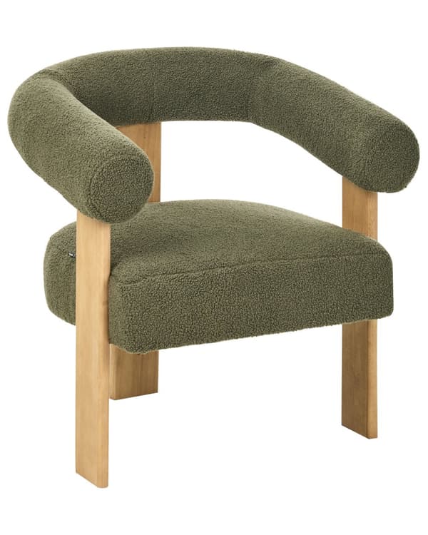 Lenestol Grønn Lysebrun Boucléstoff Tre Retro design Stue Spisestue Stol