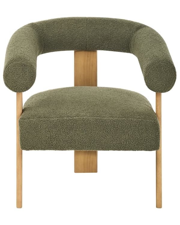 Lenestol Grønn Lysebrun Boucléstoff Tre Retro design Stue Spisestue Stol