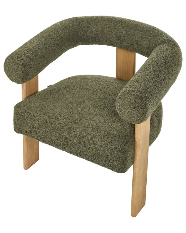 Lenestol Grønn Lysebrun Boucléstoff Tre Retro design Stue Spisestue Stol