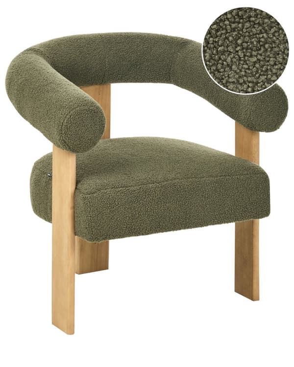 Lenestol Grønn Lysebrun Boucléstoff Tre Retro design Stue Spisestue Stol
