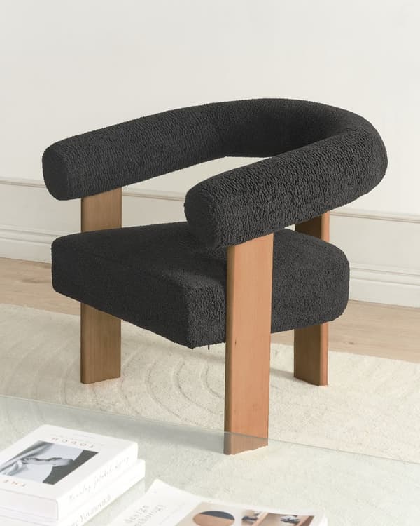 Lenestol Svart Mørkebrun Boucléstoff Tre Retro design Stue Spisestue Stol