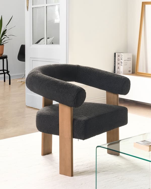 Lenestol Svart Mørkebrun Boucléstoff Tre Retro design Stue Spisestue Stol