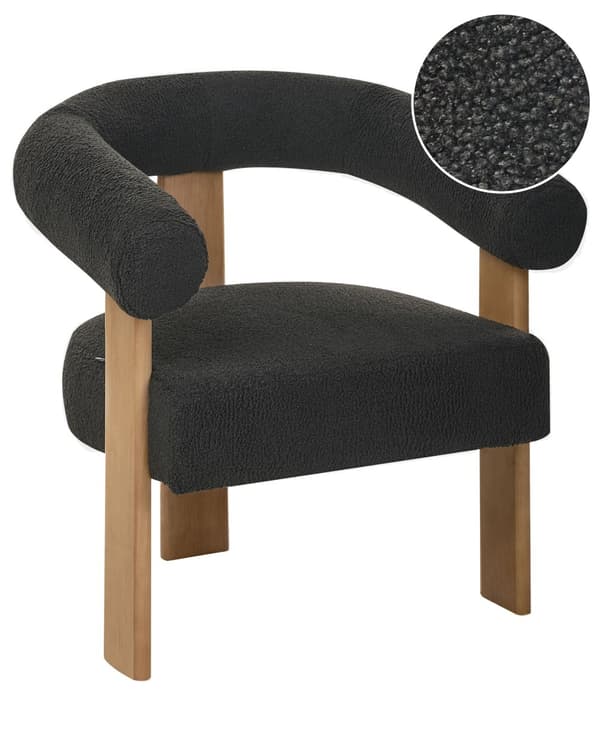 Lenestol Svart Mørkebrun Boucléstoff Tre Retro design Stue Spisestue Stol