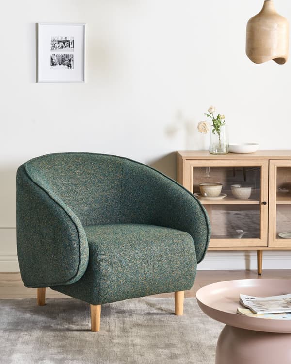 Lenestol Grønn Polstret Dobbel Stoff Stol Badekar Retro Stil