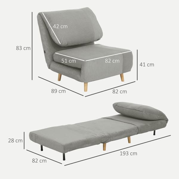 Rootz 2 -in -1 Sleep nojatuolin vierasvuode - lepotuoli - taitettava sohva - Säädettävä niskatuki - Avaruussäästö - 82 cm x 89cm x 83cm harmaa