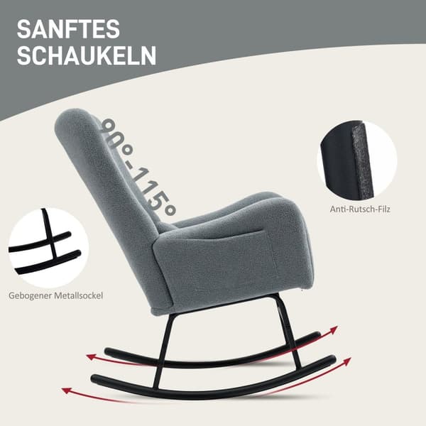Rootz Rocking Stol - Fluffy Lounge stol - skridsikre hvilestol - luksuriøs komfort - 67 cm x 95 cm x 100 cm - Grå
